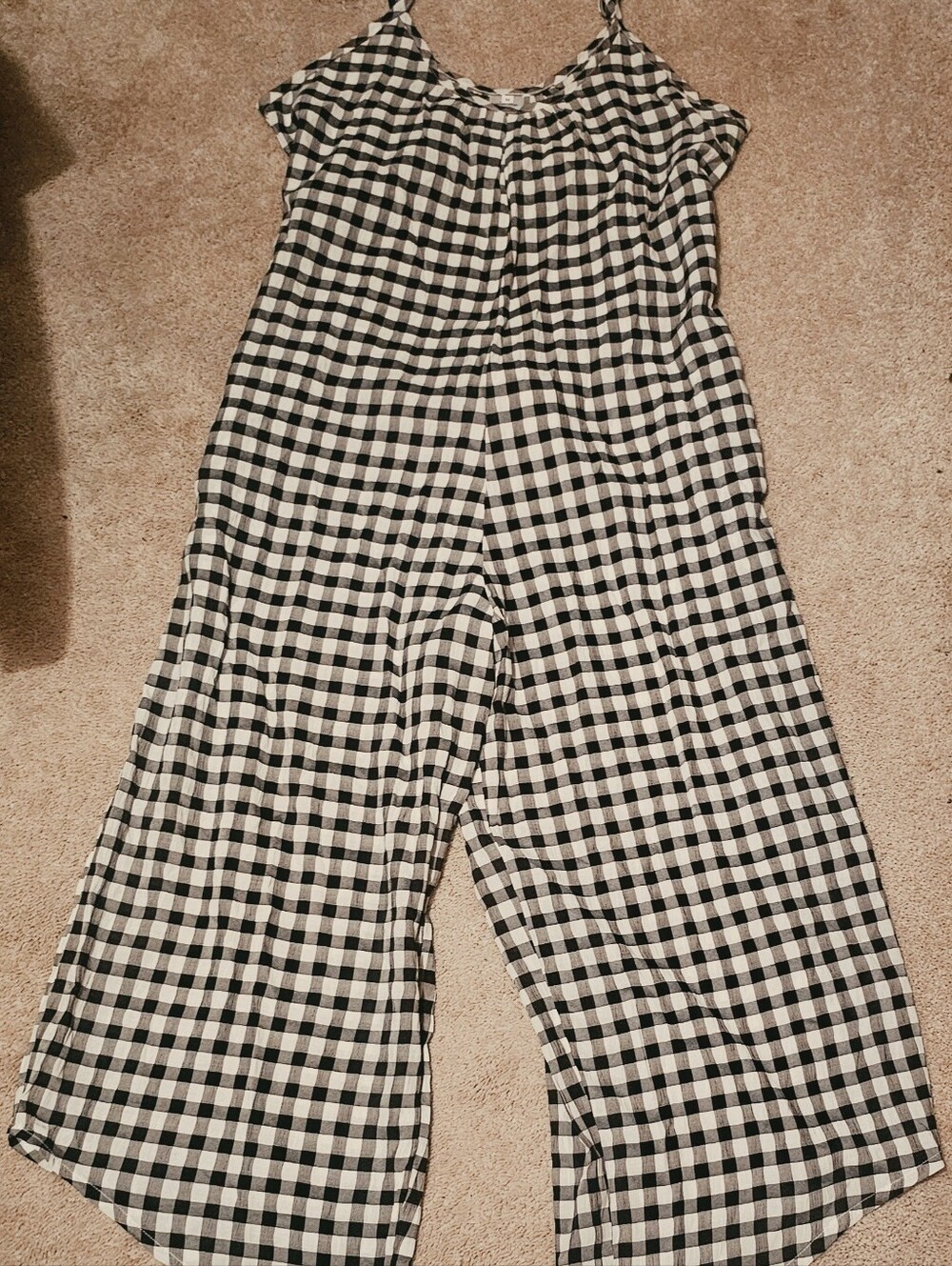 Black & White Gingham Cropped Wide-Leg Jumpsuit